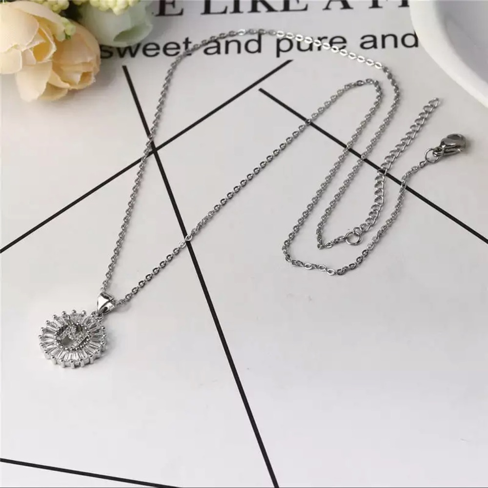 Silver Initial Crystal Pendant Necklace A-Z - Picture 6 of 7